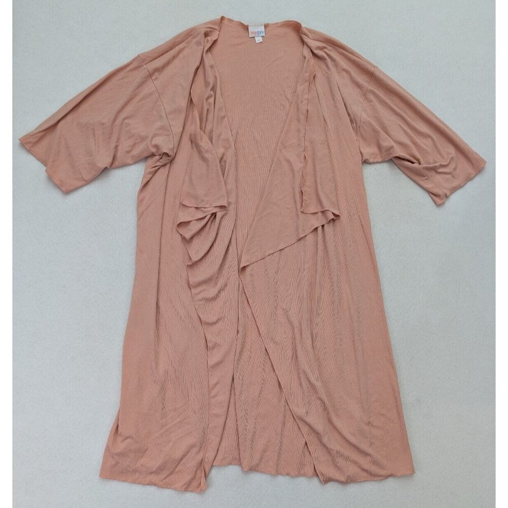 LuLaRoe Shirley Women's Duster Kimono Top Size M Pink Ribbed Short Sleeve